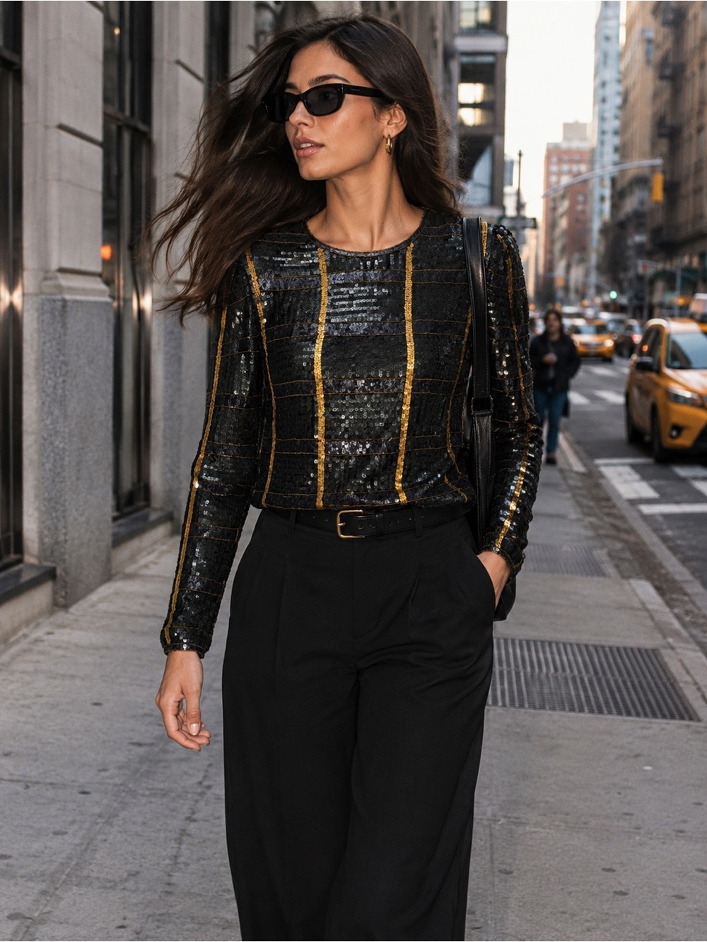 Joan Leslie Petites Vintage Black Gold Sequin Art Deco Top M